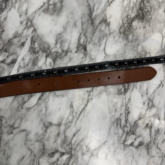 Express Brown Genuine Leather Made in USA Mens Size 38 40 Work Belt Silver Tone - Picture 3 of 12